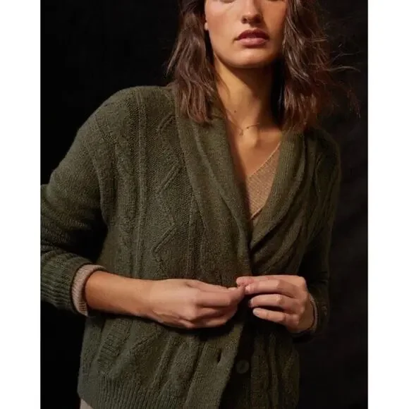 Anthropologie Pilcro cable knit shawl collar cardigan sweater olive Women S Knit - Picture 5 of 16